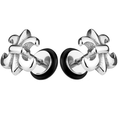 Fleur De Lis Steel Fake Plug Earrings | BodyDazz.com