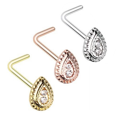 3-Pack Set Accent Teardrop L-Shaped Nose Rings | BodyDazz.com