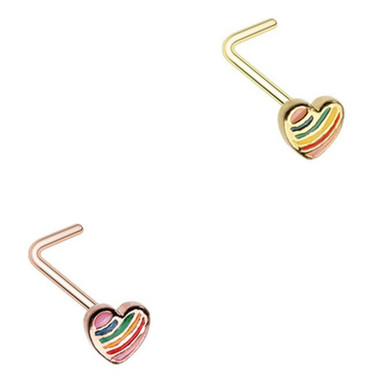 2-Pack Set LGBT Pride Heart L-Shaped Nose Rings BodyDazz