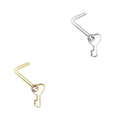 2-Pack Set Heart Key L-Shaped Nose Rings | BodyDazz.com