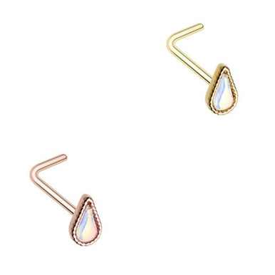 2-Pack Set Radiant Teardrop L-Shaped Nose Rings BodyDazz