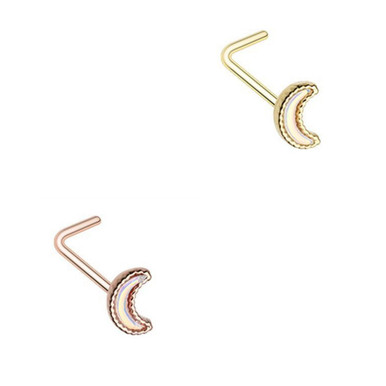 2-Pack Set Radiant Moon L-Shaped Nose Rings BodyDazz