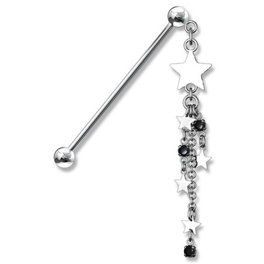 Star & Chains Dangle Steel Industrial Bar 14G 1 & 1/2