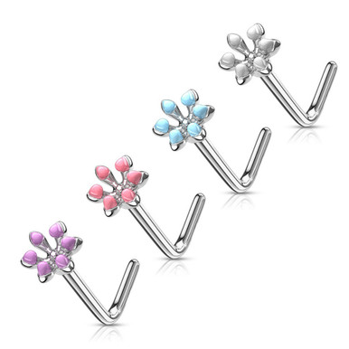 4PC Enamel Flower L-Shaped Nose Rings 20G BodyDazz