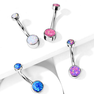 Double Jeweled Bezel Opal G23 Titanium Belly Ring | BodyDazz.com