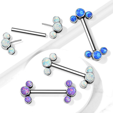 PAIR - Threadless Triple Opal Titanium Nipple Rings | BodyDazz.com