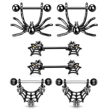 3 Pairs Gothic Halloween Spider Designs Surgical Steel Nipple Rings