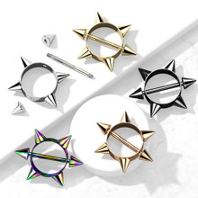 PAIR - 14G Multi Spikes Surgical Steel Nipple Ring Shields