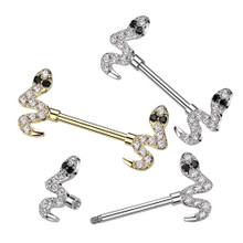 PAIR - 14G CZ Snake Surgical Steel Nipple Rings