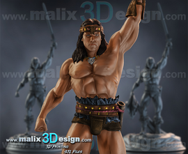 resin statue of Arnold Schwarzenegger as Conan in 1982's Conan the Barbarian designed by Sanix3D Malix3D