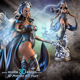 3D printed resin statue of Ororo Munroe, aka Storm, from The X-Men designed by Sanix3D Malix3D