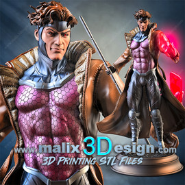 3D printed resin statue of Gambit from The X-Men designed by Sanix3D Malix3D
