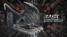 3D printed resin statue of Alien Queen from 1986's Aliens designed by Sanix3D Malix3D