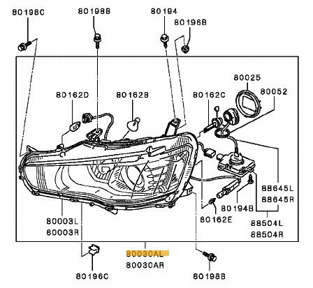 Mitsubishi Lancer Evo IX Non HID Headlight L/H/D