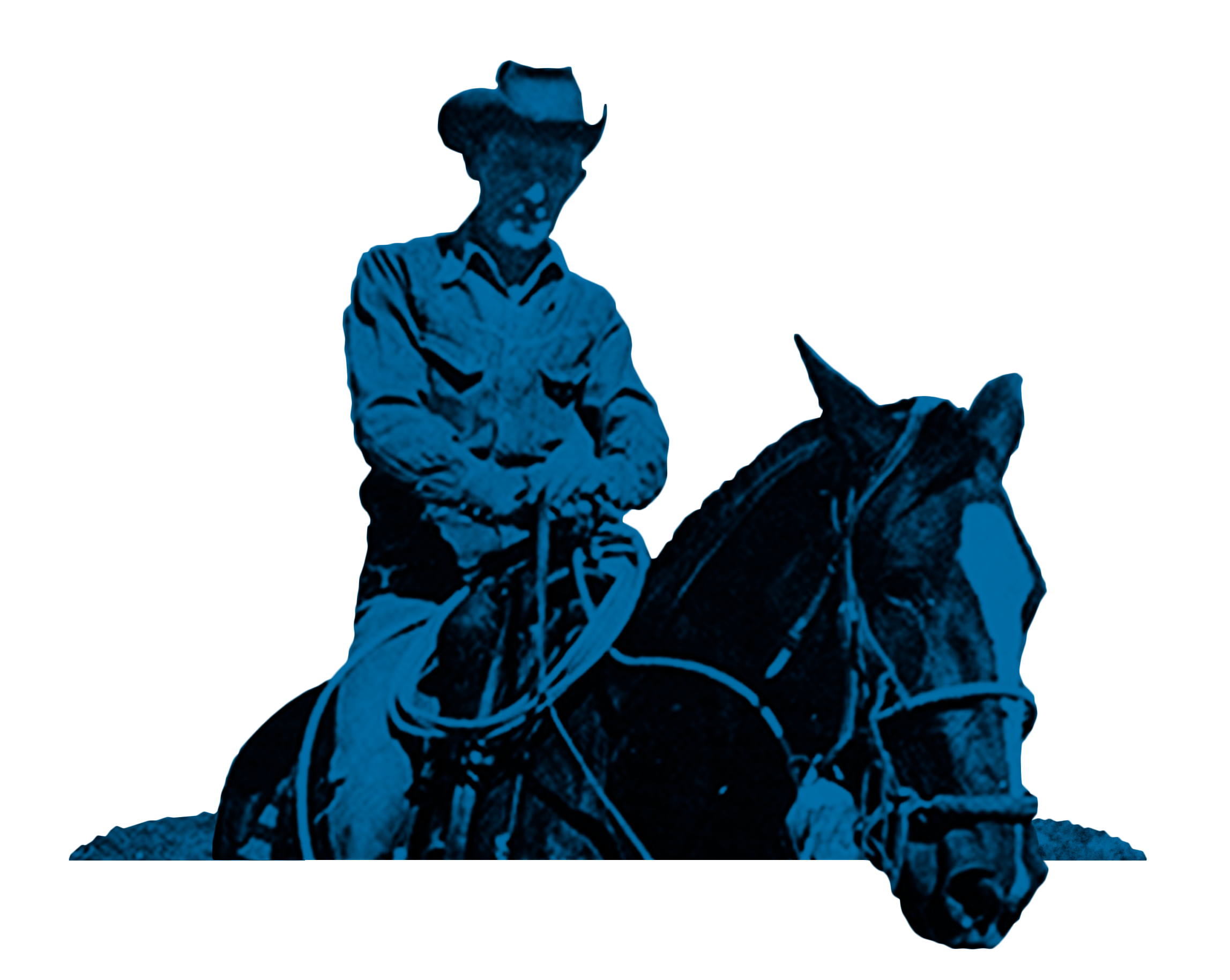 Ray Allen on a horse in black and white with blue overlay