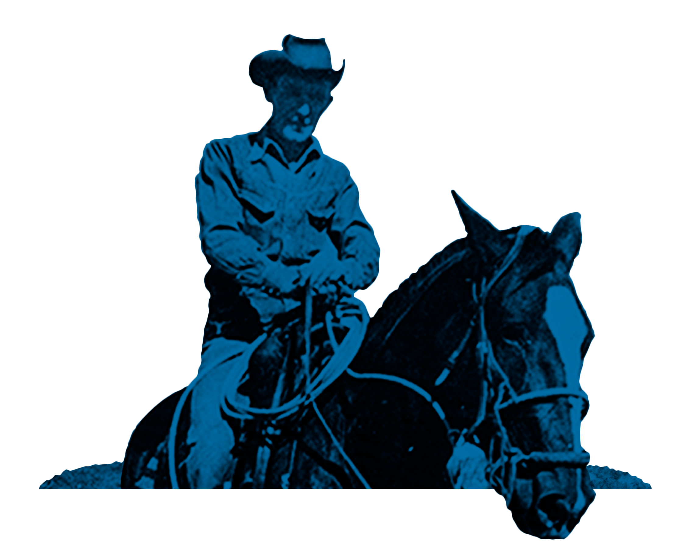 Ray Allen on a horse in black and white with blue overlay