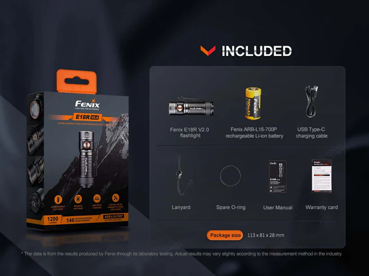 Fenix E18R V2.0 EDC Flashlight, 1200 Lumens USB-C