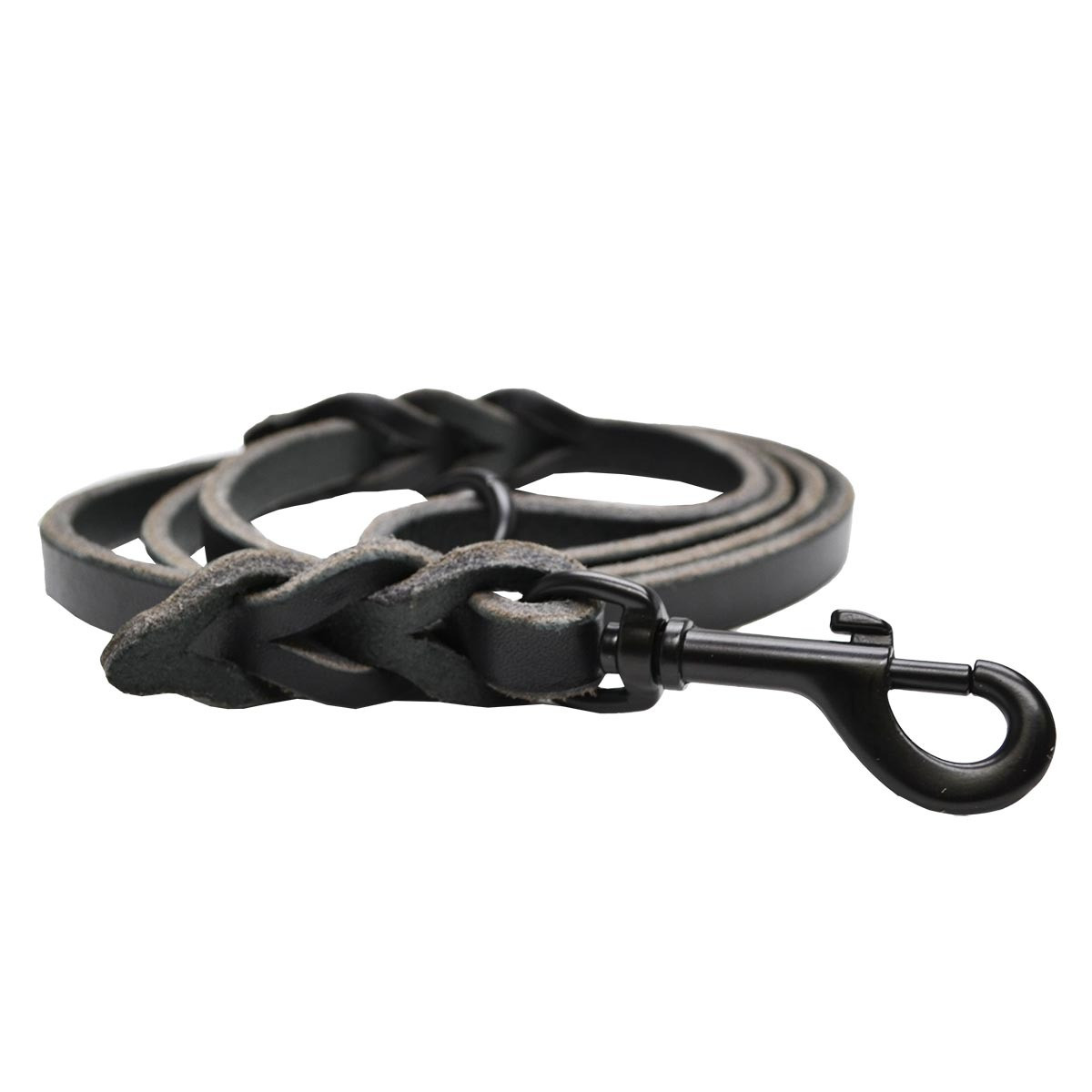 【 Genuine Leather Leash 】 Black Braided Leather Leash w/ O-Ring | K9 Training Lead