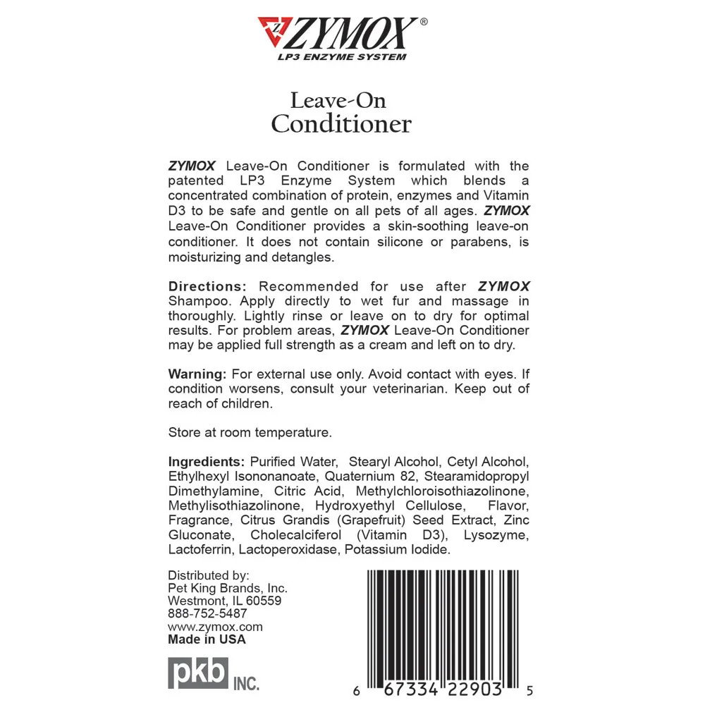 Zymox Leave-On Conditioner Dog Conditioning Rinse Ray Allen