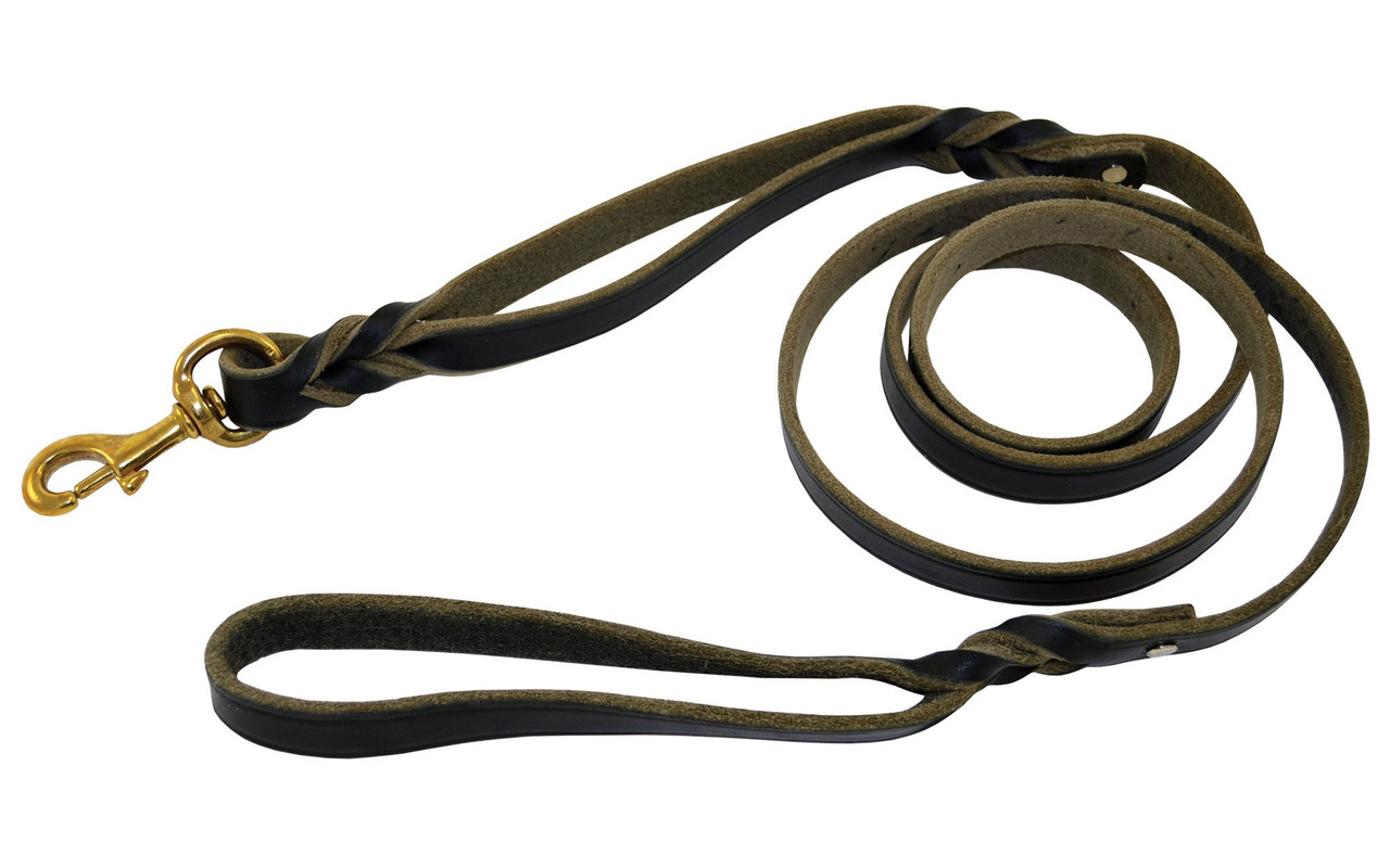 double handle leather dog leash