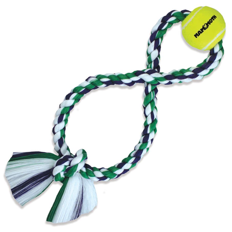 Mammoth Color Figure 8 Tug with Tennis Ball | Dog Chew Toy - Ray