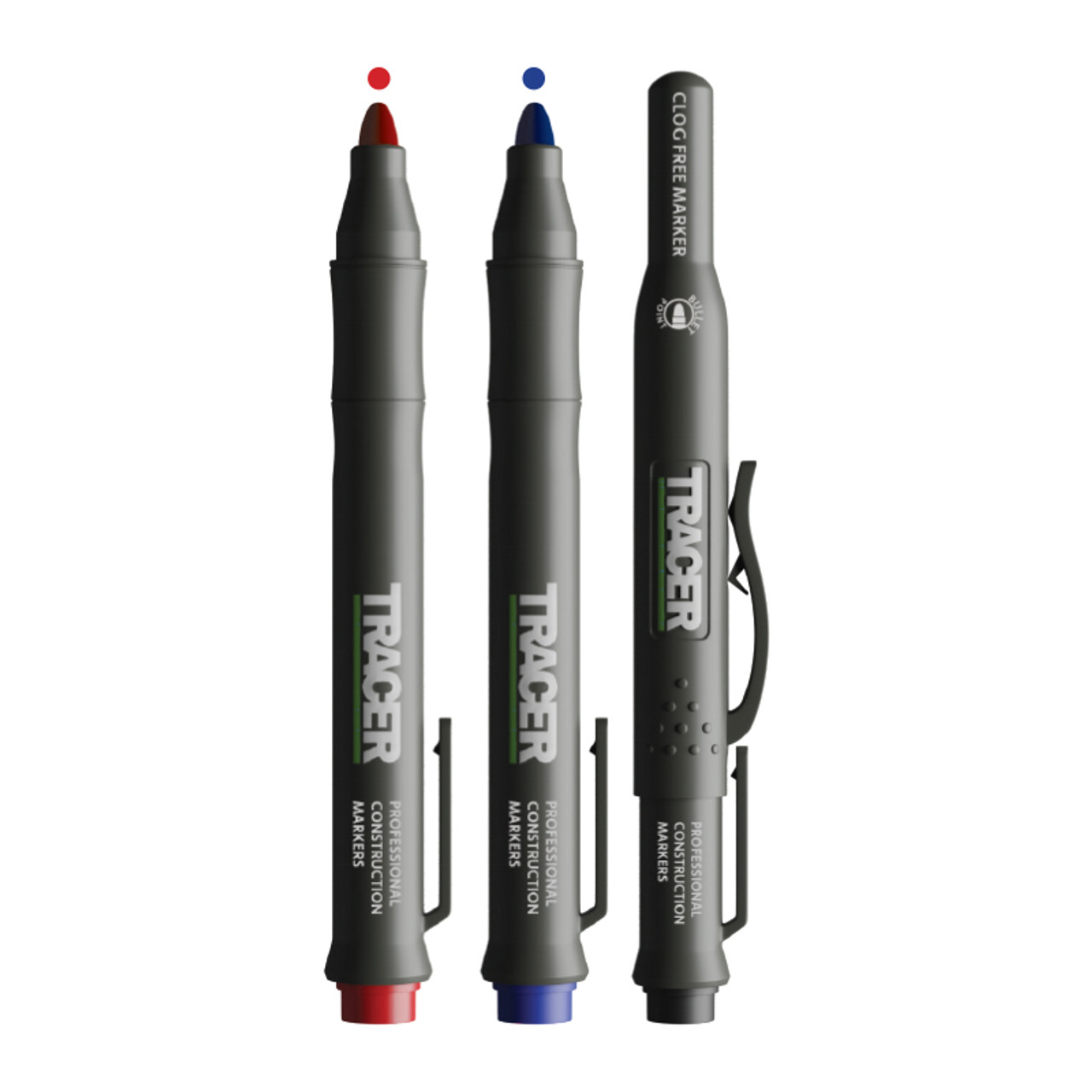TRACER Clog Free Marker Set - 3pc pack (1x Black / 1x Blue / 1x Red) with  Site Holsters. - Quinny Supplies
