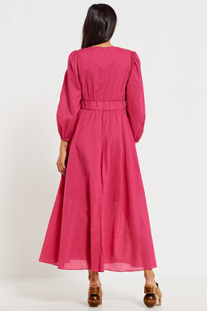 V Neck Button Front Maxi Dress in Fuchsia OUTLET Bohemian Traders