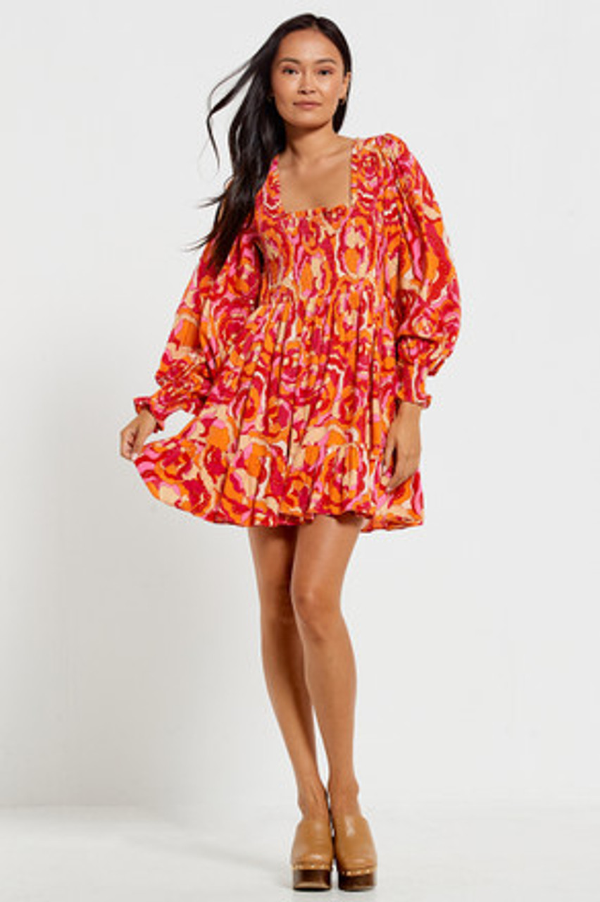 Square Neck Mini Dress in Full Bloom Floral - OUTLET | Bohemian Traders