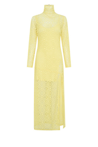 Lace Midi Dress in Lemon