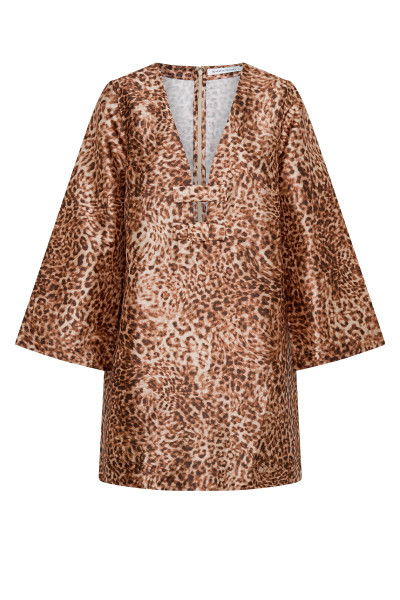Crew-Neck Column Shift Mini in Leopard