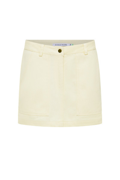 Denim Low Waist Mini Skirt in Cloud Cream