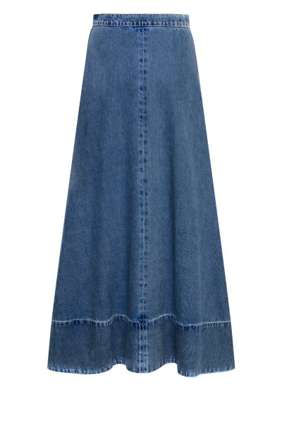 Denim Circle Skirt in Mid Blue