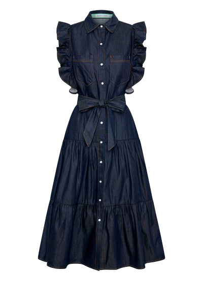 Ruffle Batwing Midi Dress in Indigo