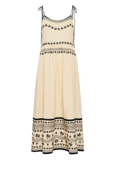 Kaisa Embroidered Slip Dress in Ecru