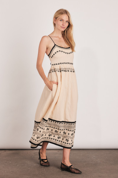 Kaisa Embroidered Slip Dress in Ecru