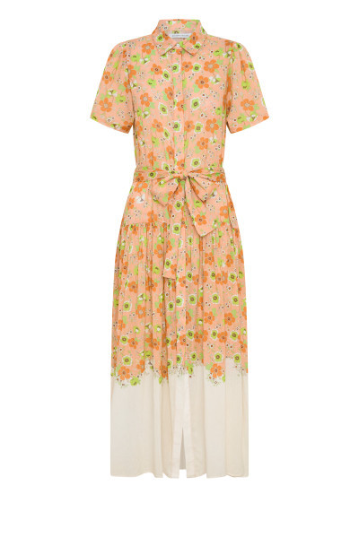 Eliza Short Sleeve Shirt Dress in Peach