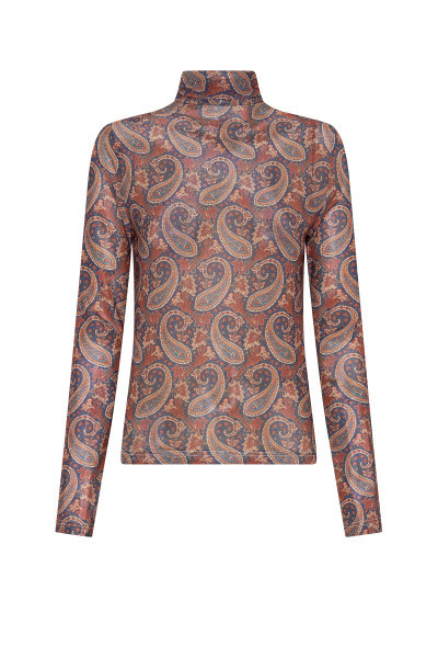 Paisley Turtleneck Top in Navy