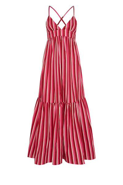 Stripe Empire Waist Flare Dress in Berry