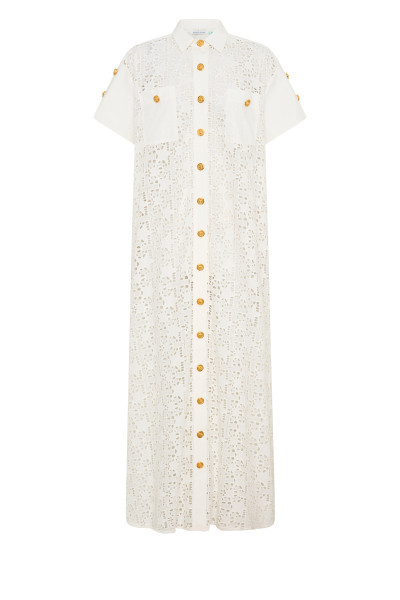 Star Embroidered Shirt Dress in White