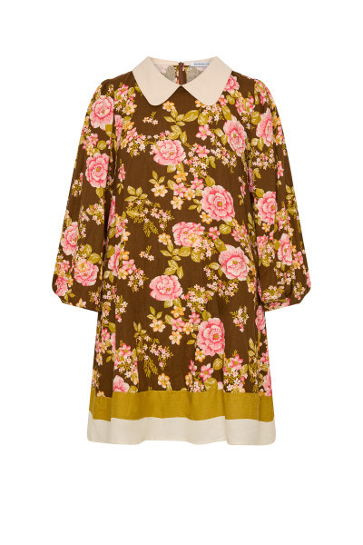 JULIET FLORAL MINI DRESS IN CHOCOLATE