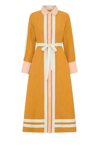 SLIM FIT SHIRT DRESS IN MUSTARD