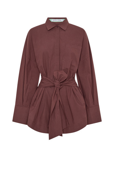 TIE WAIST OVERSIZED SHIRT IN CHOCOLATE