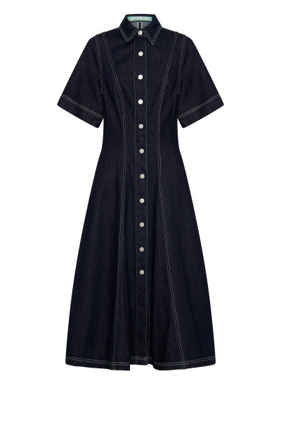 Indigo Slim Fit Shirt Dress in Indigo Wash