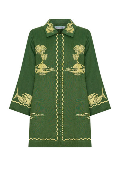Embroidered Shirt Dress in Jungle Green