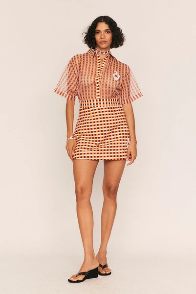 Swan Check Skirt in Mahogany