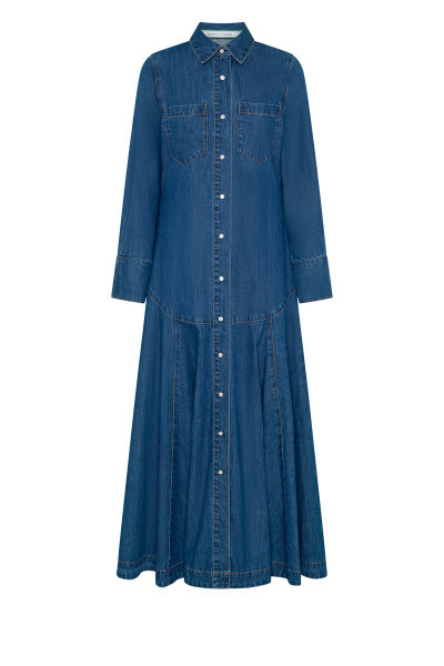 DENIM MAXI DRESS IN MID BLUE