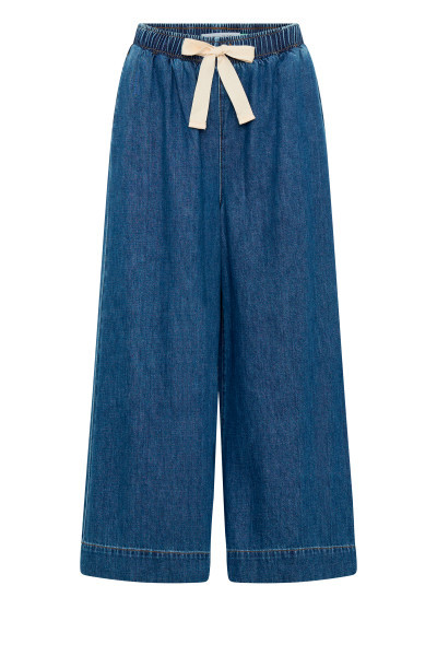 Flare Cropped Drawstring Pant in Mid Blue
