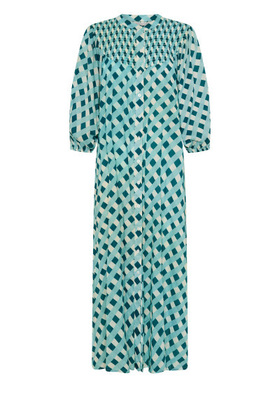 CHECKERS SMOCKED DRESS IN BLUE