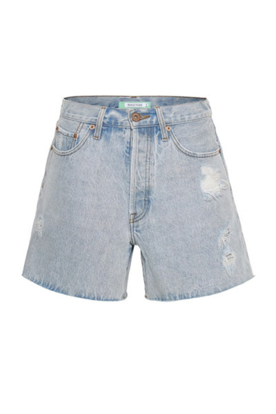 Long-Line Distressed Denim Shorts