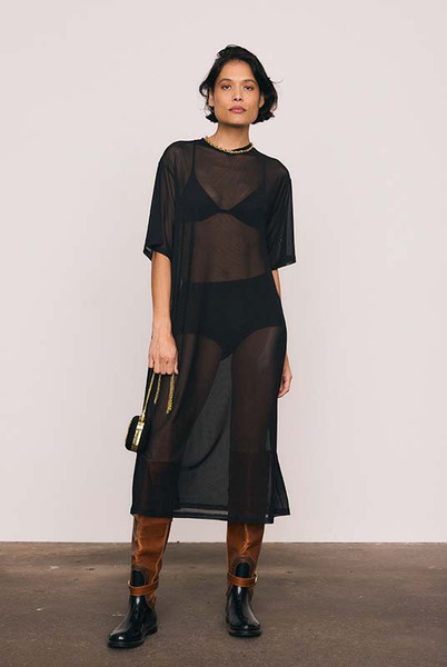 Mesh T Shirt Dress in Black